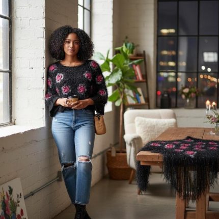 3D Rose Crochet Floral Sweater